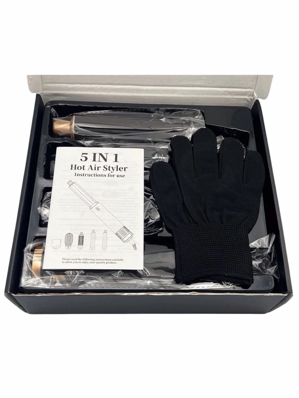 5-in-1 Hot Air Styler Set with Heat-Resistant Glove - Black